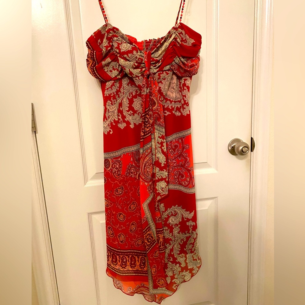 EUC Allan Schwartz SZ 8 dress.  Reds and pinks.  Super sexy! Soft like silk